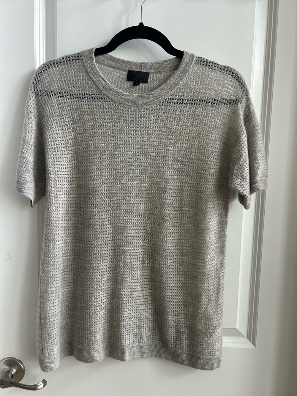 J. Crew Open-Weave Short Sleeve Sweater in Light Beige